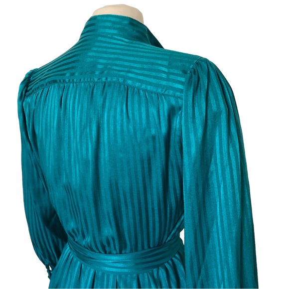 VINTAGE 80s Long Sleeve Secretary Dress | Blue Green Teal | Size 10 Medium - Picture 8 of 9